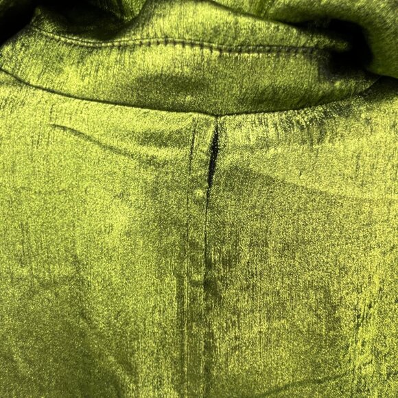 Avec Les Filles Trench Coat Size M Green Crinkle Satin Double Breasted-Flawed - Picture 3 of 15